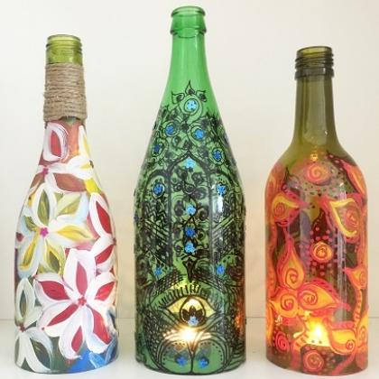 Up-cycled Glass Bottle - Painting