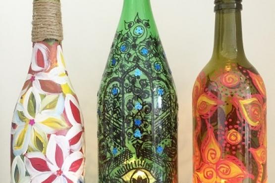 Up-cycled Glass Bottle - Painting
