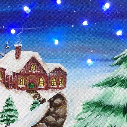 Winter Night Scene Canvas Painting with LED