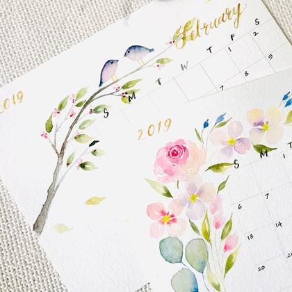 2-in-1 Floral Watercolour Calendar x Brush Calligraphy