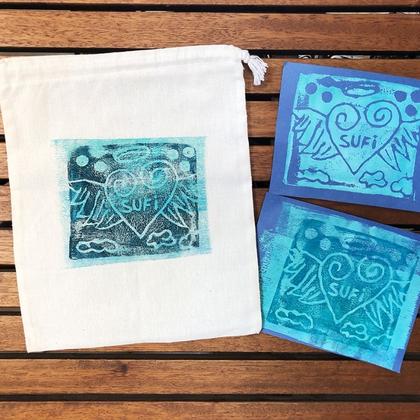 Foam Printmaking Drawstring Canvas Pouch ( 8 to 14 year olds)