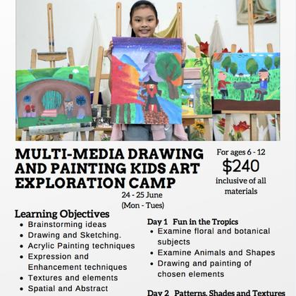 June Holiday Art Camps – Multi-media Drawing and Painting Kids Art Exploration Camp