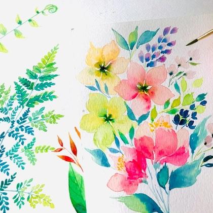 Learn 2 skills in 1 workshop! 2-in-1 Fern x Floral Watercolour at Walking on Sunshine Cafe, Orchard Central