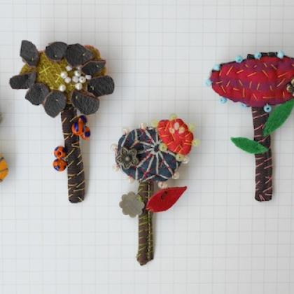 Hand sewn boho chic flower brooches