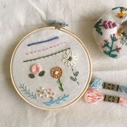 Embroidery for Beginner - 10 Basic Stitches - Bring home Completed Embroidery Hoops