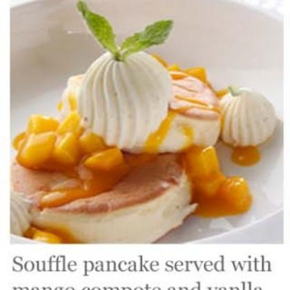 Souffle pancake served with mangao compote and vanlla chantilly