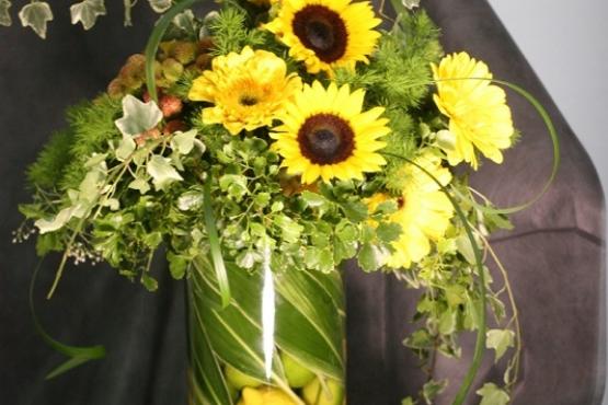 Lemon-Lime SunFlowers to Vase Floral Arrangment