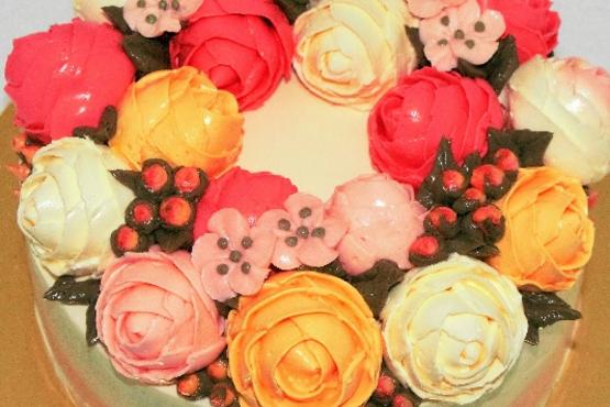 Glossy Butter Cream Floral Wreath Cake